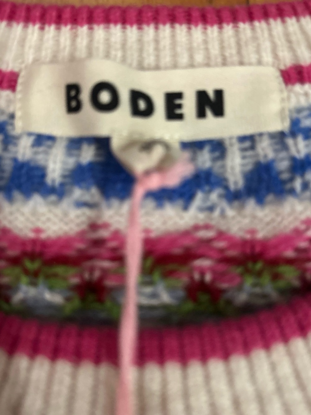 Boden Edie Fair Isle Vest Oatmeal Melange Knit Floral & Bow Pink Trim - Picture 8 of 13
